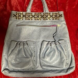 Isabella Fiore Blue/Grey Bag with Gold Accents